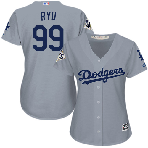 Dodgers #99 Hyun-Jin Ryu Grey Alternate Road World Series Bound Women's Stitched MLB Jersey